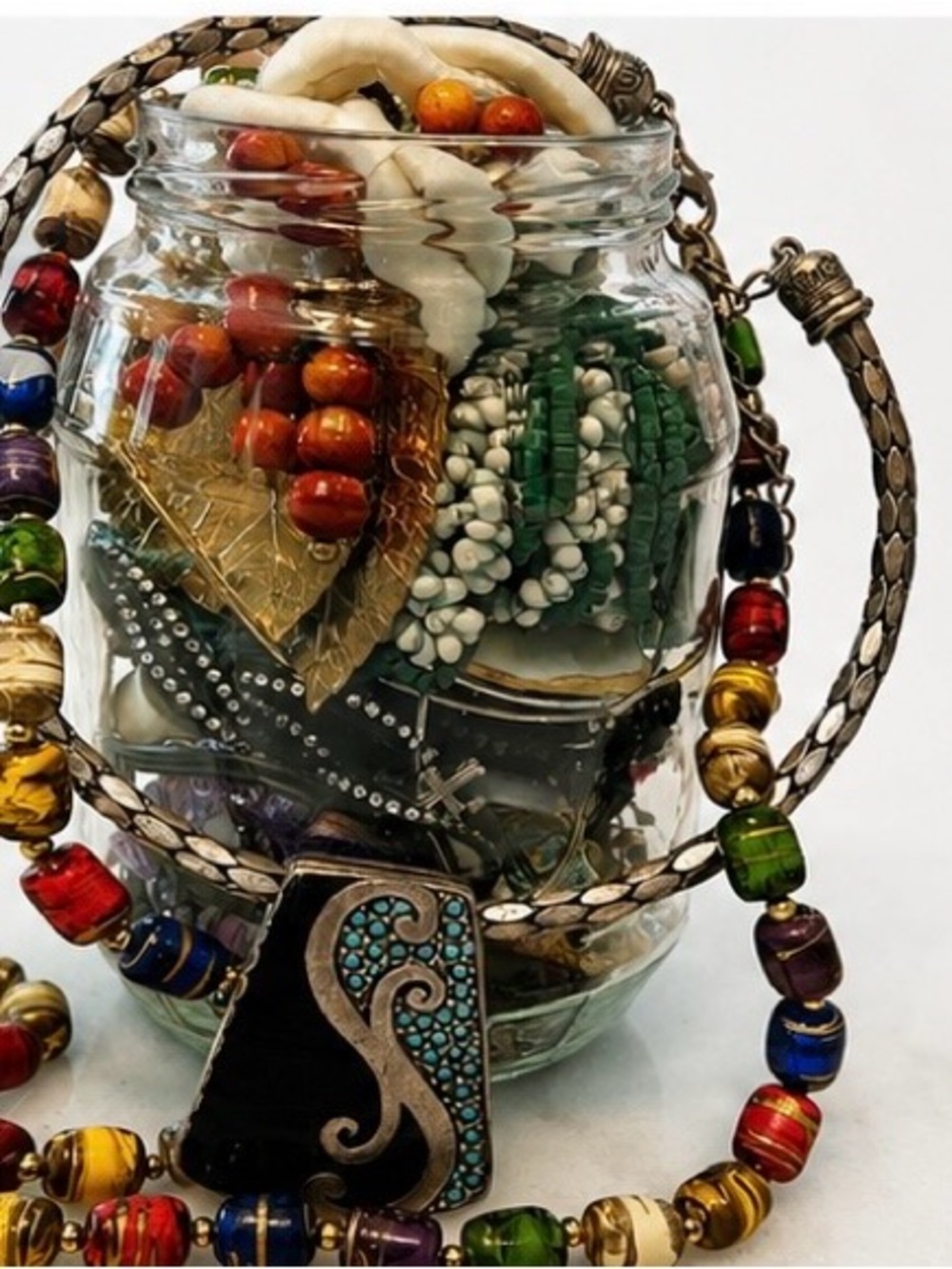 Multicolor Beaded Statement Necklace with Turquoise Accent